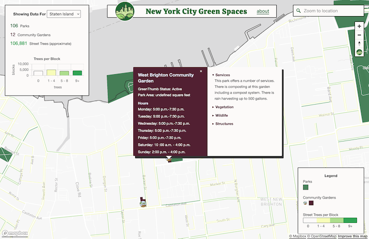 describes the NYC Green Spaces project that maps public greenery in NYC