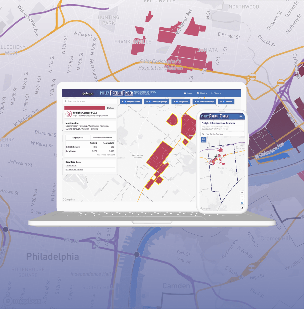 Freight finder map showing a selected freight center